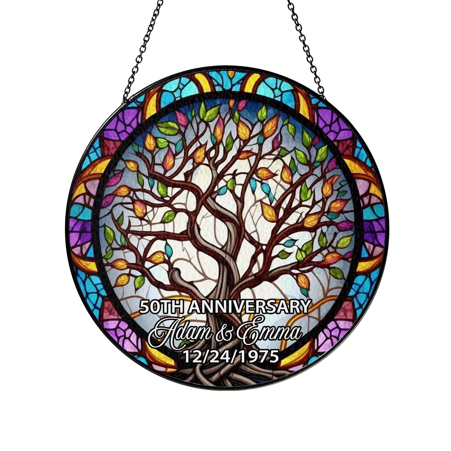 Custom Anniversary Suncatcher Glass with Tree of Life Design, Personalized Names and Date, Unique 50th Wedding Gift, Stained Glass Window - product image 8