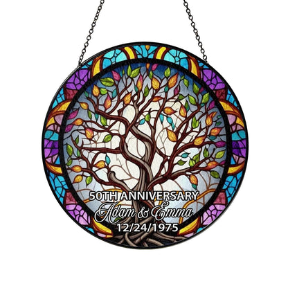 Custom Anniversary Suncatcher Glass with Tree of Life Design, Personalized Names and Date, Unique 50th Wedding Gift, Stained Glass Window - product image 8