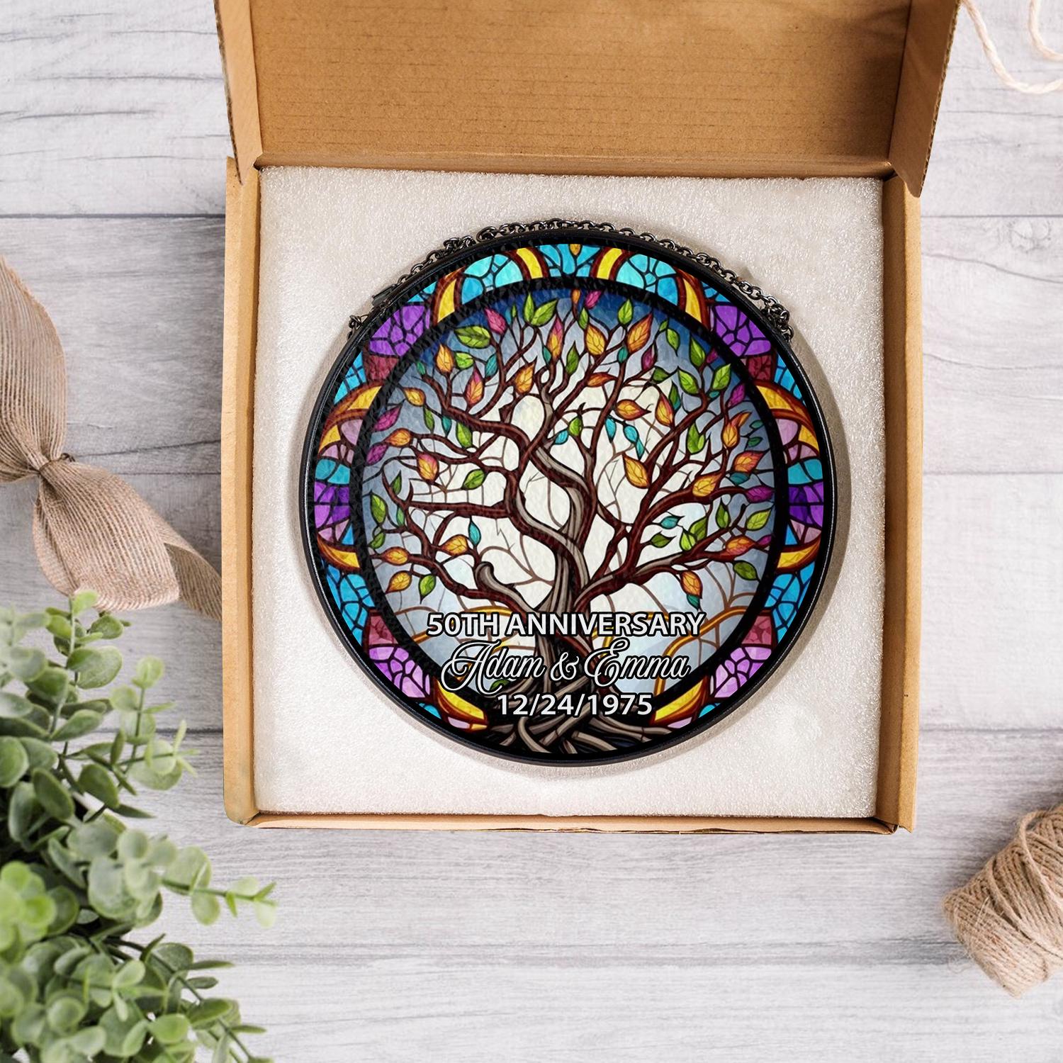 Custom Anniversary Suncatcher Glass with Tree of Life Design, Personalized Names and Date, Unique 50th Wedding Gift, Stained Glass Window - product image 5