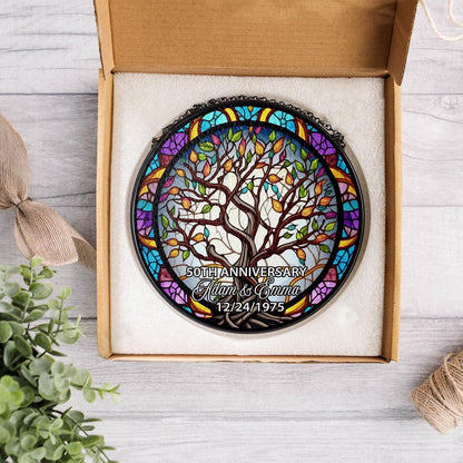 Custom Anniversary Suncatcher Glass with Tree of Life Design, Personalized Names and Date, Unique 50th Wedding Gift, Stained Glass Window - product image 5