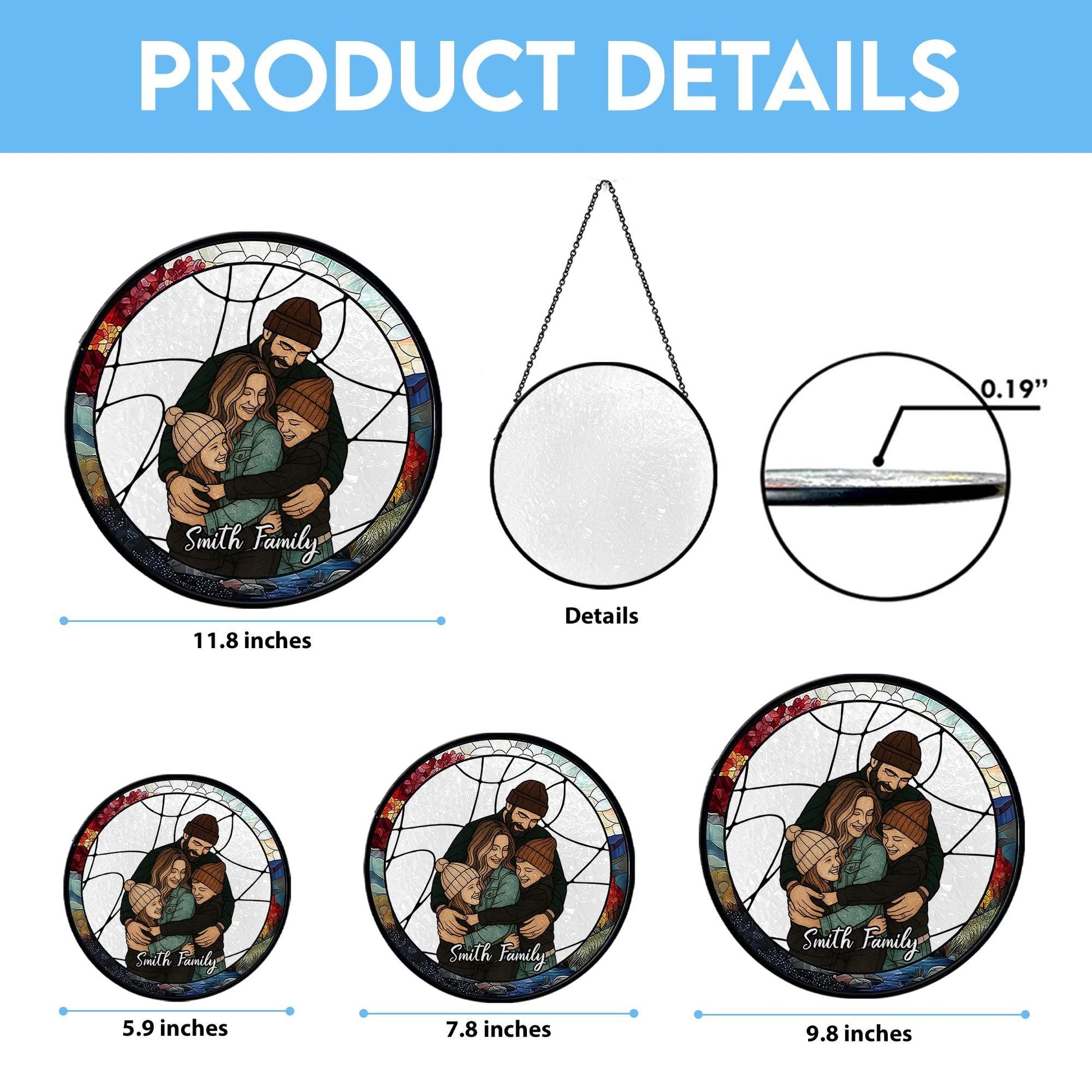 Custom Family Photo Name Suncatcher Glass, Personalized Portrait Window Decor, Unique Gift for Parents or Home, Customized Text Keepsake - product image 3