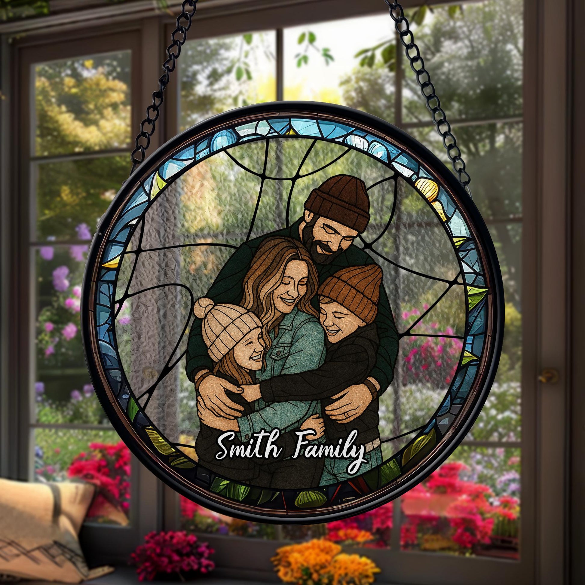 Custom Family Photo Name Suncatcher Glass, Personalized Portrait Window Decor, Unique Gift for Parents or Home, Customized Text Keepsake - product image 5