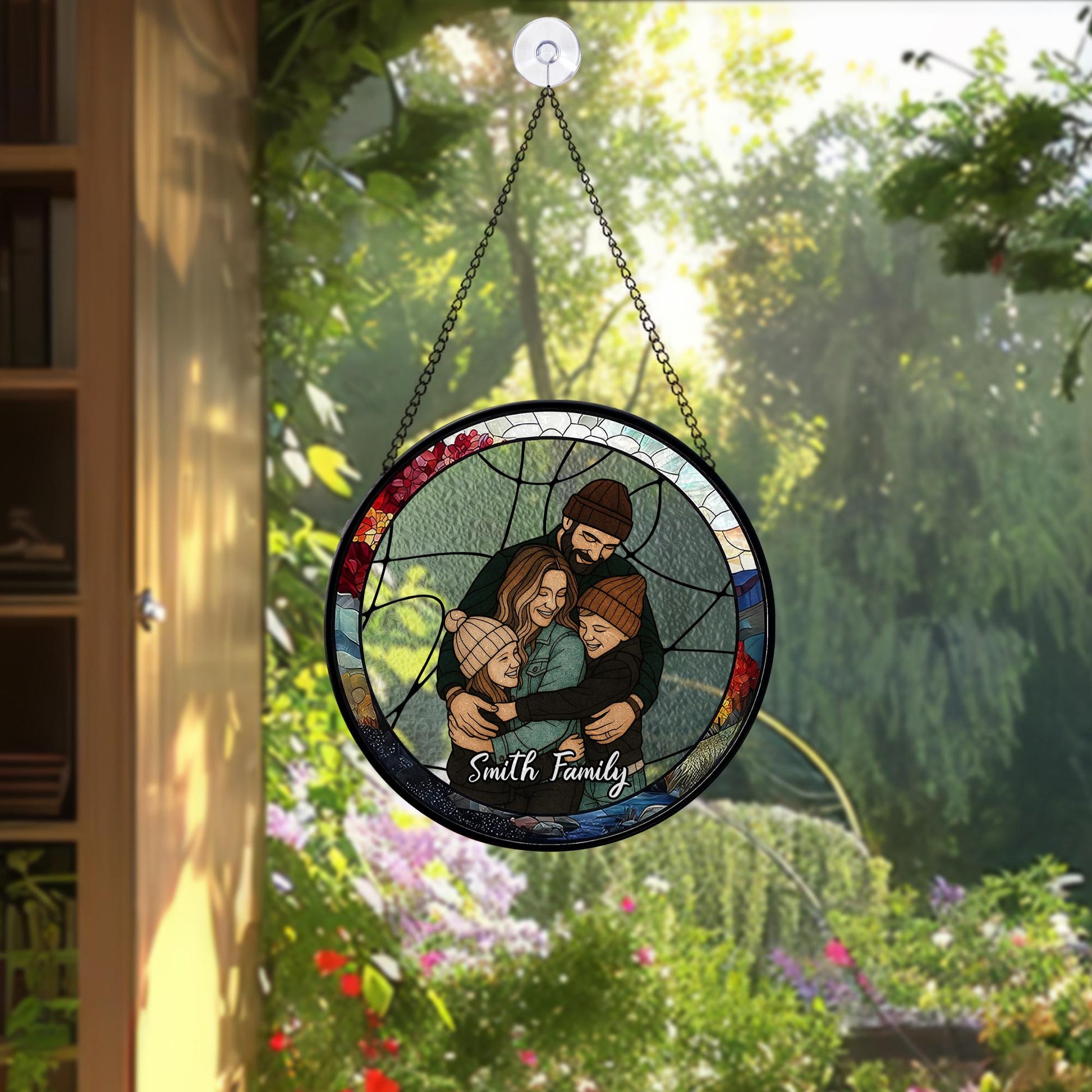 Custom Family Photo Name Suncatcher Glass, Personalized Portrait Window Decor, Unique Gift for Parents or Home, Customized Text Keepsake - product image 8