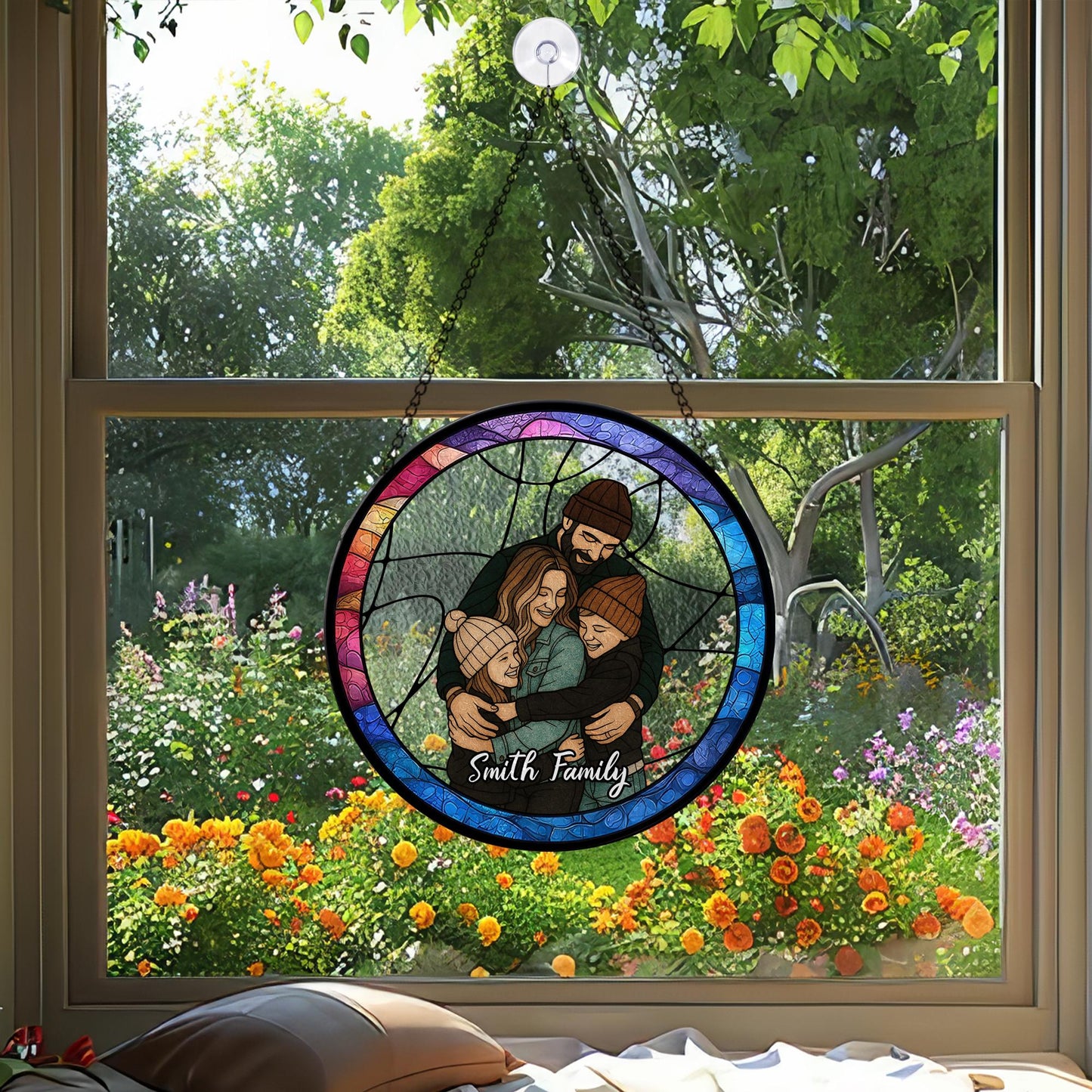Custom Family Photo Name Suncatcher Glass, Personalized Portrait Window Decor, Unique Gift for Parents or Home, Customized Text Keepsake - product image 7