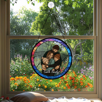 Custom Family Photo Name Suncatcher Glass, Personalized Portrait Window Decor, Unique Gift for Parents or Home, Customized Text Keepsake - product image 7
