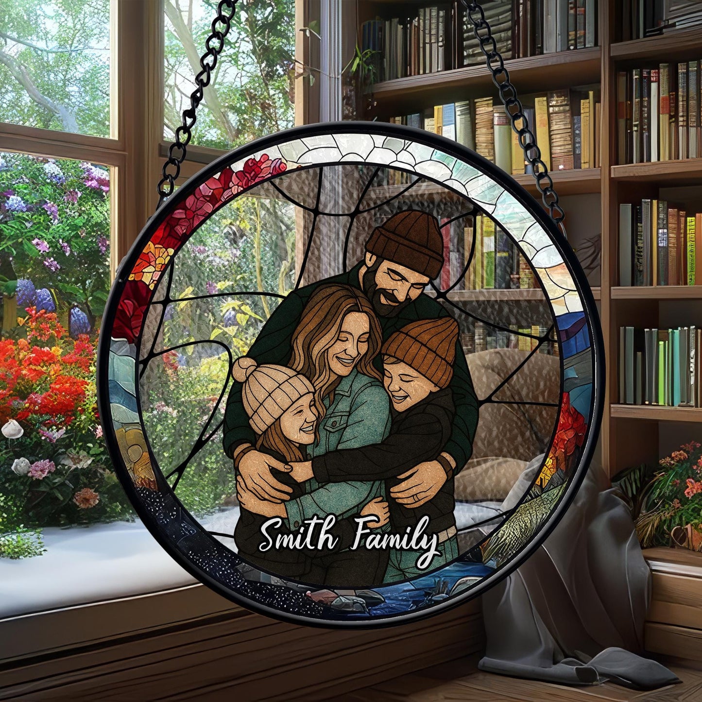 Custom Family Photo Name Suncatcher Glass, Personalized Portrait Window Decor, Unique Gift for Parents or Home, Customized Text Keepsake - product image 4