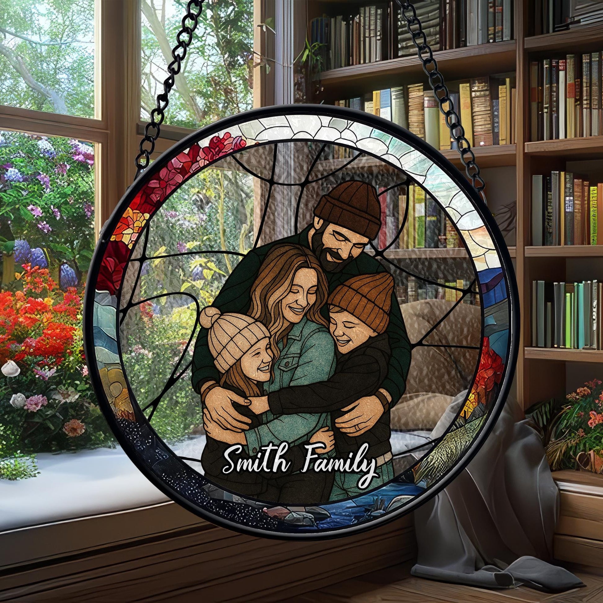 Custom Family Photo Name Suncatcher Glass, Personalized Portrait Window Decor, Unique Gift for Parents or Home, Customized Text Keepsake - product image 4