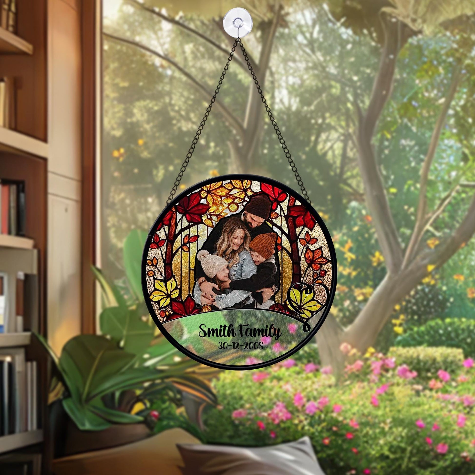 Personalized Family Photo Stained Glass Sun Catcher Custom Name Date Keepsake Portrait Ornament Window Hanging Gift for Home Decor - product image 8
