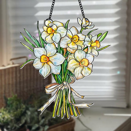 Custom Birth Month Flower Bouquet Suncatcher, Faux Stained Glass Tied Floral Decor, Mother's Day Keepsake, Personalized Spring Art - product image 4