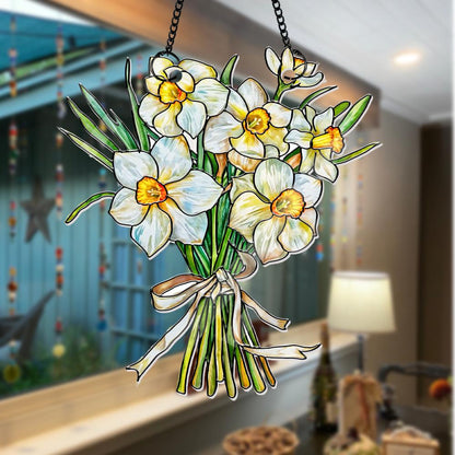 Custom Birth Month Flower Bouquet Suncatcher, Faux Stained Glass Tied Floral Decor, Mother's Day Keepsake, Personalized Spring Art - product image 5
