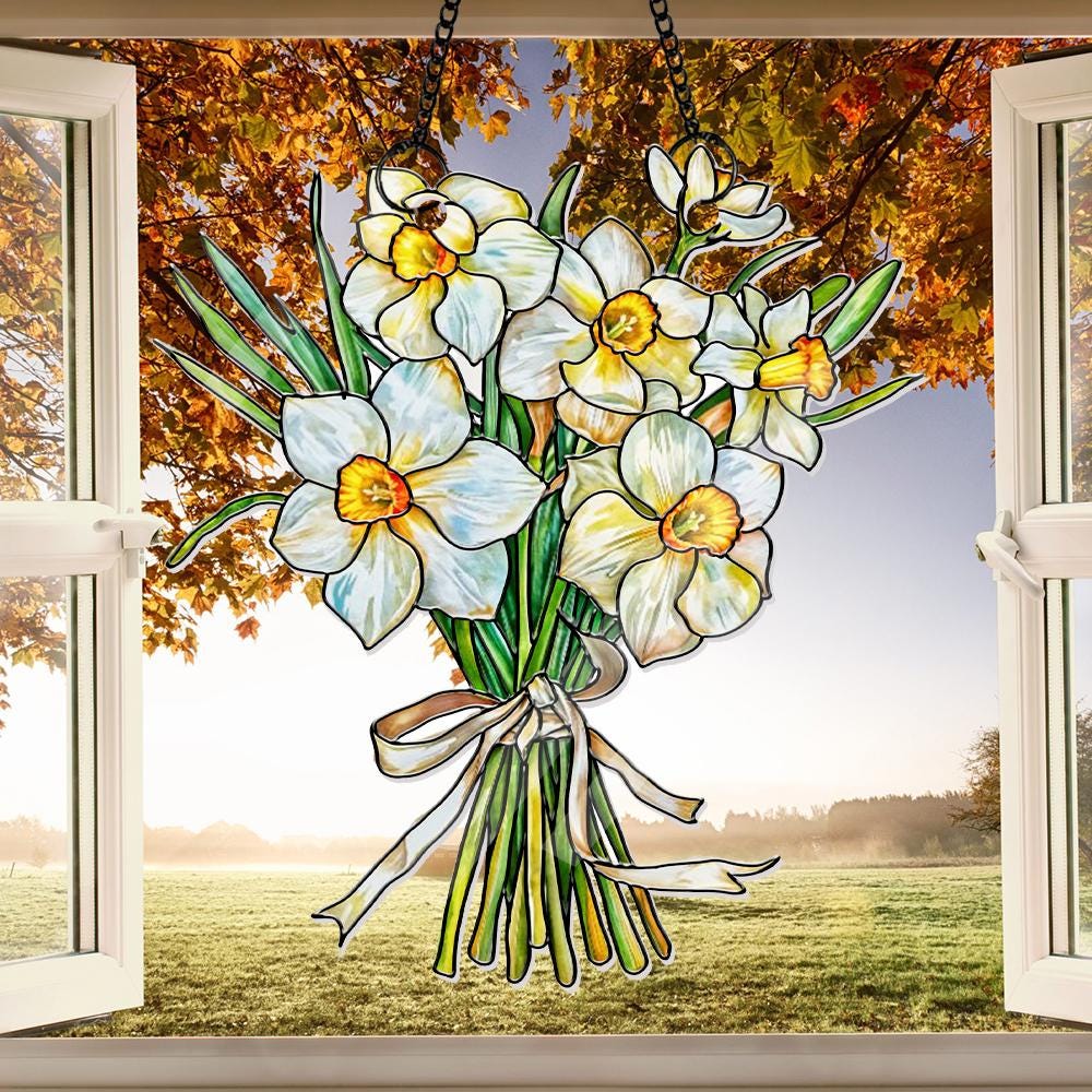 Custom Birth Month Flower Bouquet Suncatcher, Faux Stained Glass Tied Floral Decor, Mother's Day Keepsake, Personalized Spring Art - product image 8
