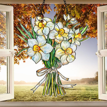 Custom Birth Month Flower Bouquet Suncatcher, Faux Stained Glass Tied Floral Decor, Mother's Day Keepsake, Personalized Spring Art - product image 8