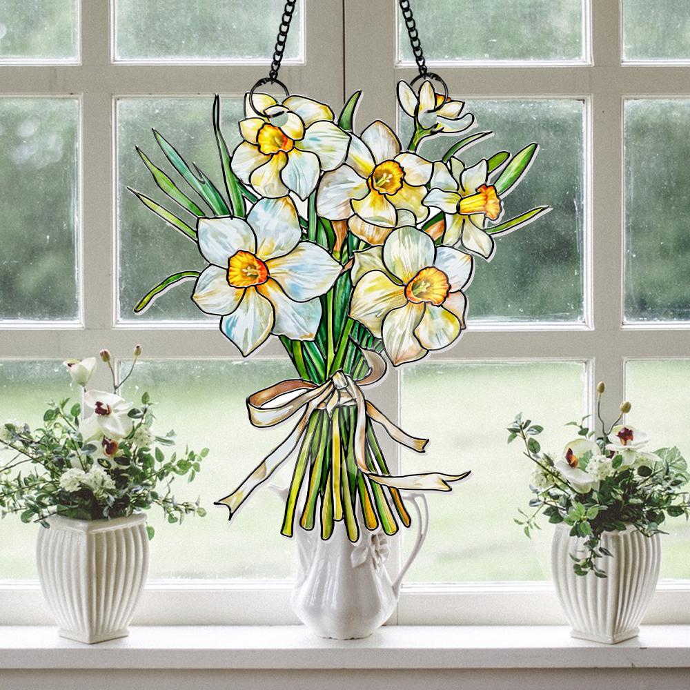 Custom Birth Month Flower Bouquet Suncatcher, Faux Stained Glass Tied Floral Decor, Mother's Day Keepsake, Personalized Spring Art - product image 7
