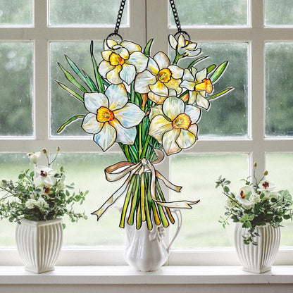 Custom Birth Month Flower Bouquet Suncatcher, Faux Stained Glass Tied Floral Decor, Mother's Day Keepsake, Personalized Spring Art - product image 7