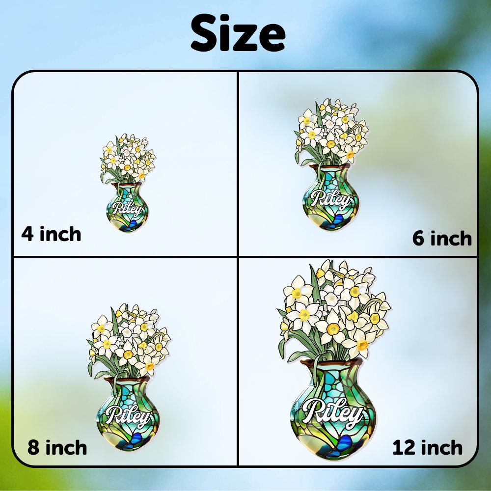 Custom Birth Month Flower Vase Suncatcher, Personalized Name Floral Window Decor, Faux Stained Glass Daffodil, Birthday Gift for Her - product image 5