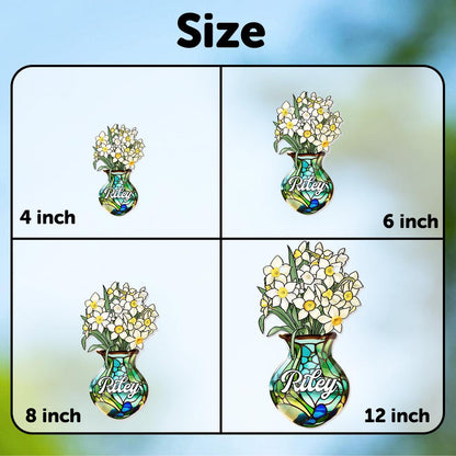 Custom Birth Month Flower Vase Suncatcher, Personalized Name Floral Window Decor, Faux Stained Glass Daffodil, Birthday Gift for Her - product image 5