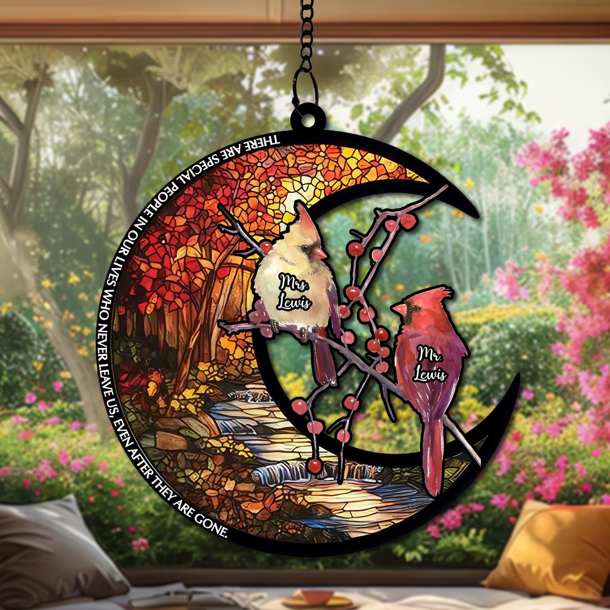 Personalized Cardinal Couple Suncatcher, Stained Glass Effect Acrylic Ornament, Custom Bird Lovers Gift, Red Cardinal Window Decoration - product image 5