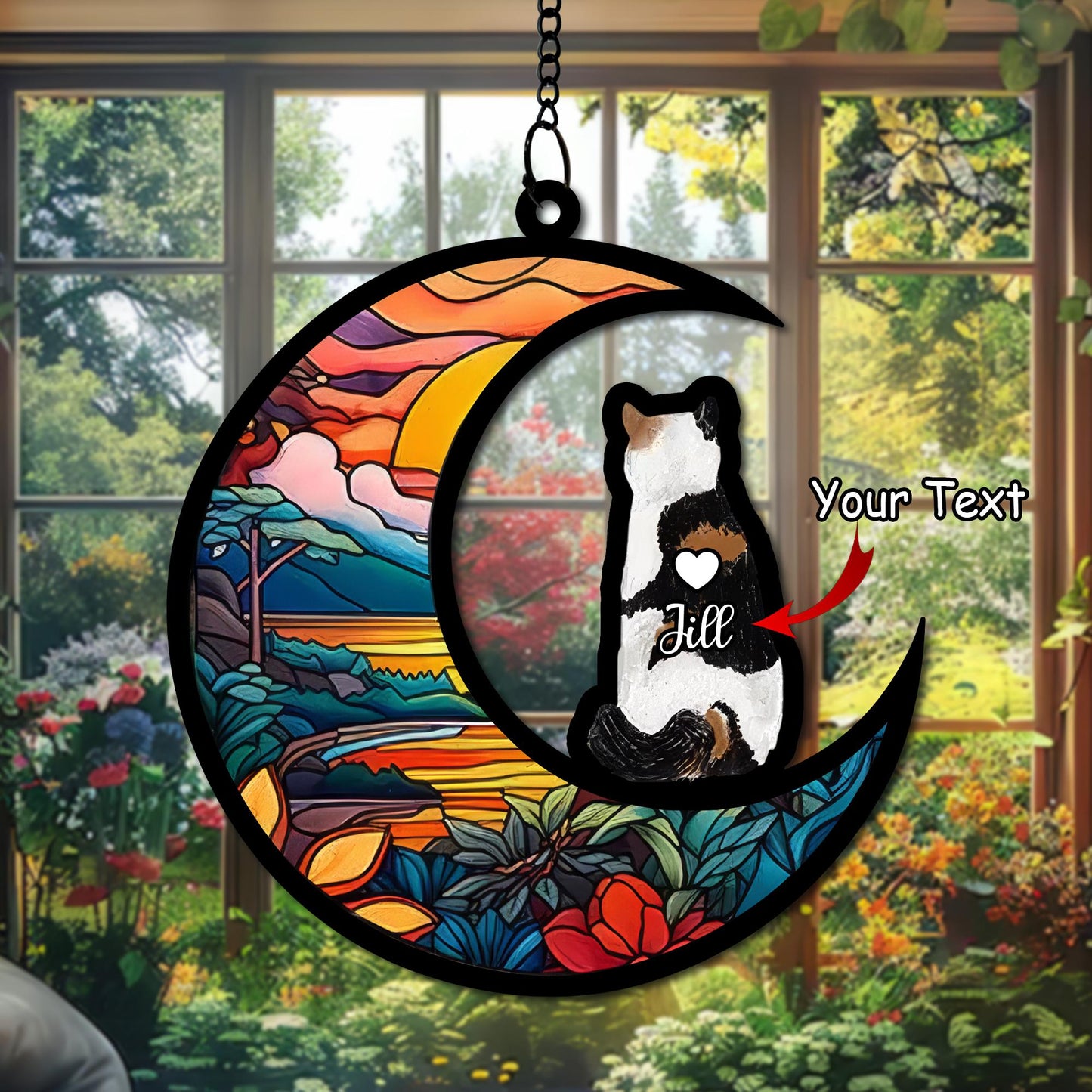 Personalized Cat Suncatcher, Stained Glass Style Pet Memorial Gift, Custom Window Ornament for Cat Lovers, Keepsake Tribute Decoration - main product image