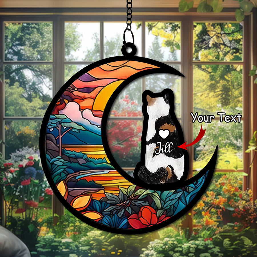 Personalized Cat Suncatcher, Stained Glass Style Pet Memorial Gift, Custom Window Ornament for Cat Lovers, Keepsake Tribute Decoration - main product image