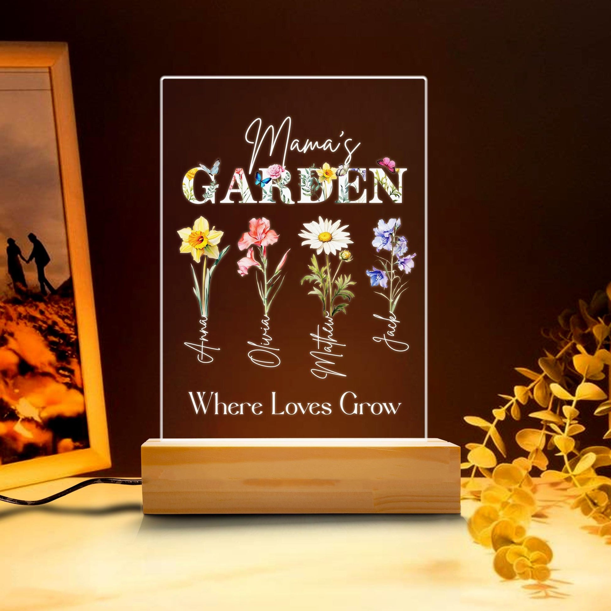 Mamas Garden Birth Flower Night Light, Custom Name Floral Acrylic Plaque, Personalized Mothers Day LED Lamp, Mom Gift - product image 5