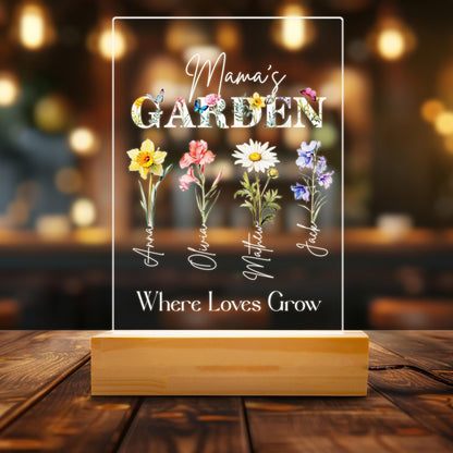 Mamas Garden Birth Flower Night Light, Custom Name Floral Acrylic Plaque, Personalized Mothers Day LED Lamp, Mom Gift - product image 4