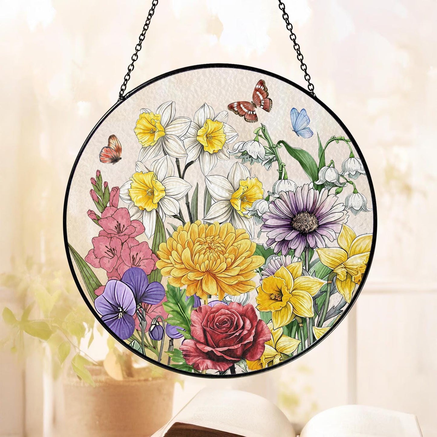 Custom Grandma's Garden Stained Glass, Personalized Love Grows Here Suncatcher, Birth Month Flowers With Names Gift, Mothers Day Gift - product image 7