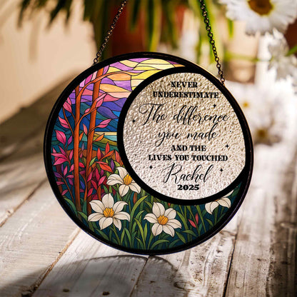 Custom Name Year Inspirational Suncatcher Glass with Floral Nature Design, Personalized Appreciation Gift, Mothers Day Gift - product image 2