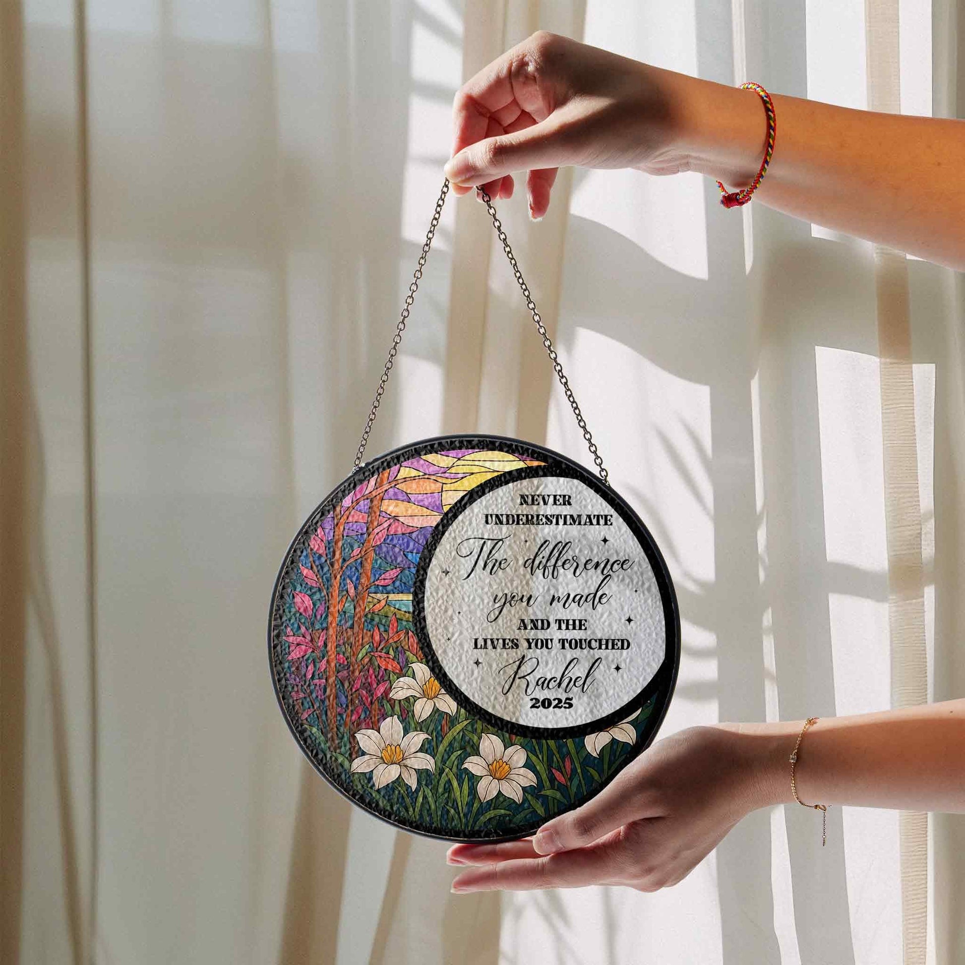 Custom Name Year Inspirational Suncatcher Glass with Floral Nature Design, Personalized Appreciation Gift, Mothers Day Gift - product image 7