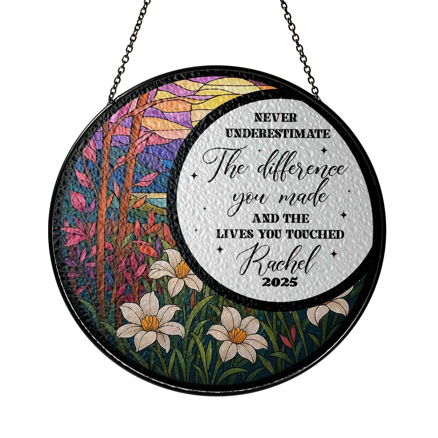 Custom Name Year Inspirational Suncatcher Glass with Floral Nature Design, Personalized Appreciation Gift, Mothers Day Gift - product image 9