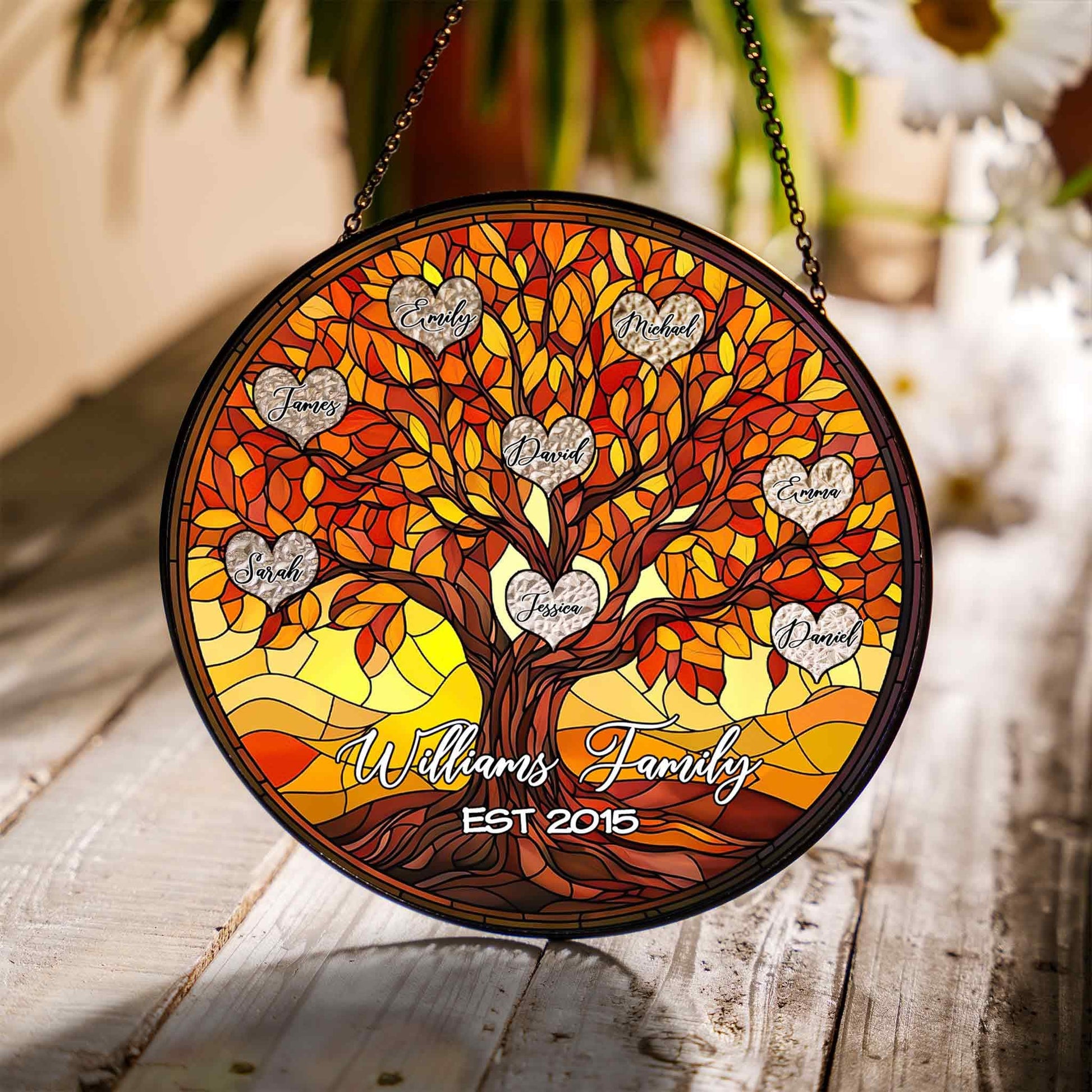 Personalized Family Tree Suncatcher, Custom Stained Glass Tree of Life Window Hanging with Names, Mother's Day Gift, Gift for Grandma - product image 3