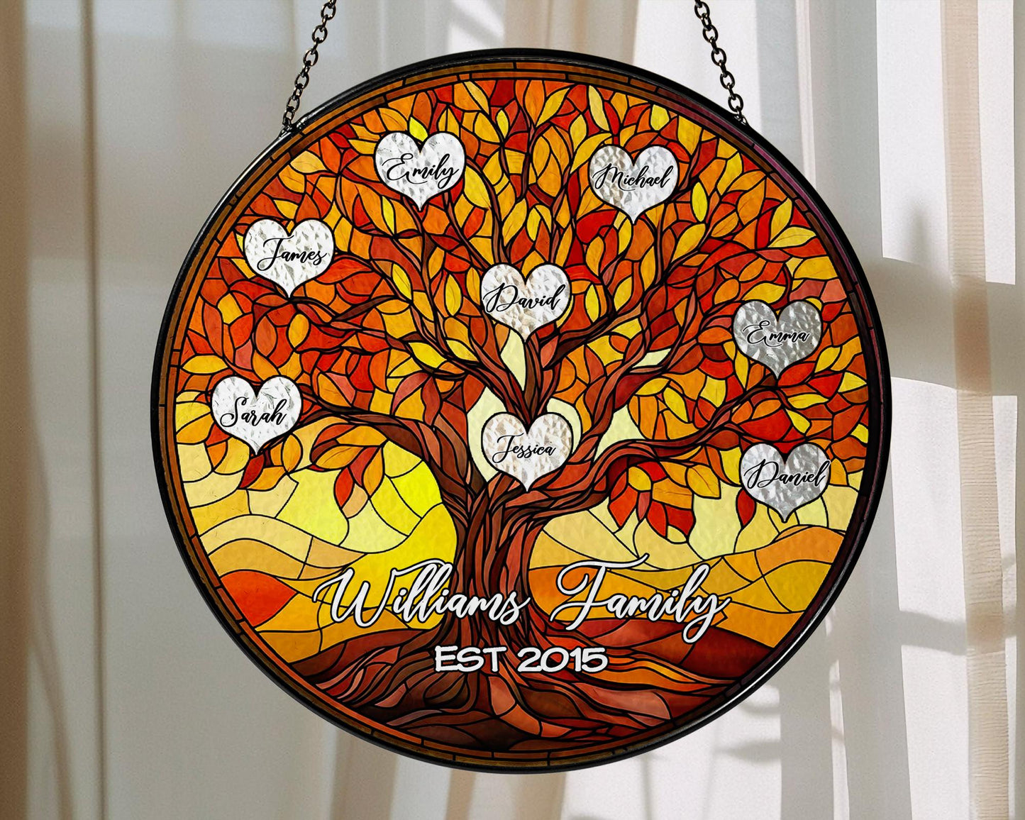 Personalized Family Tree Suncatcher, Custom Stained Glass Tree of Life Window Hanging with Names, Mother's Day Gift, Gift for Grandma - product image 2
