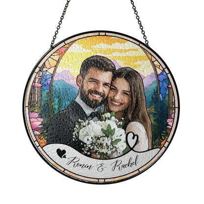 Custom Photo Name Wedding Suncatcher Glass, Personalized Couple Keepsake, Unique Anniversary Gift, Stained Glass Style Window Decor - product image 9