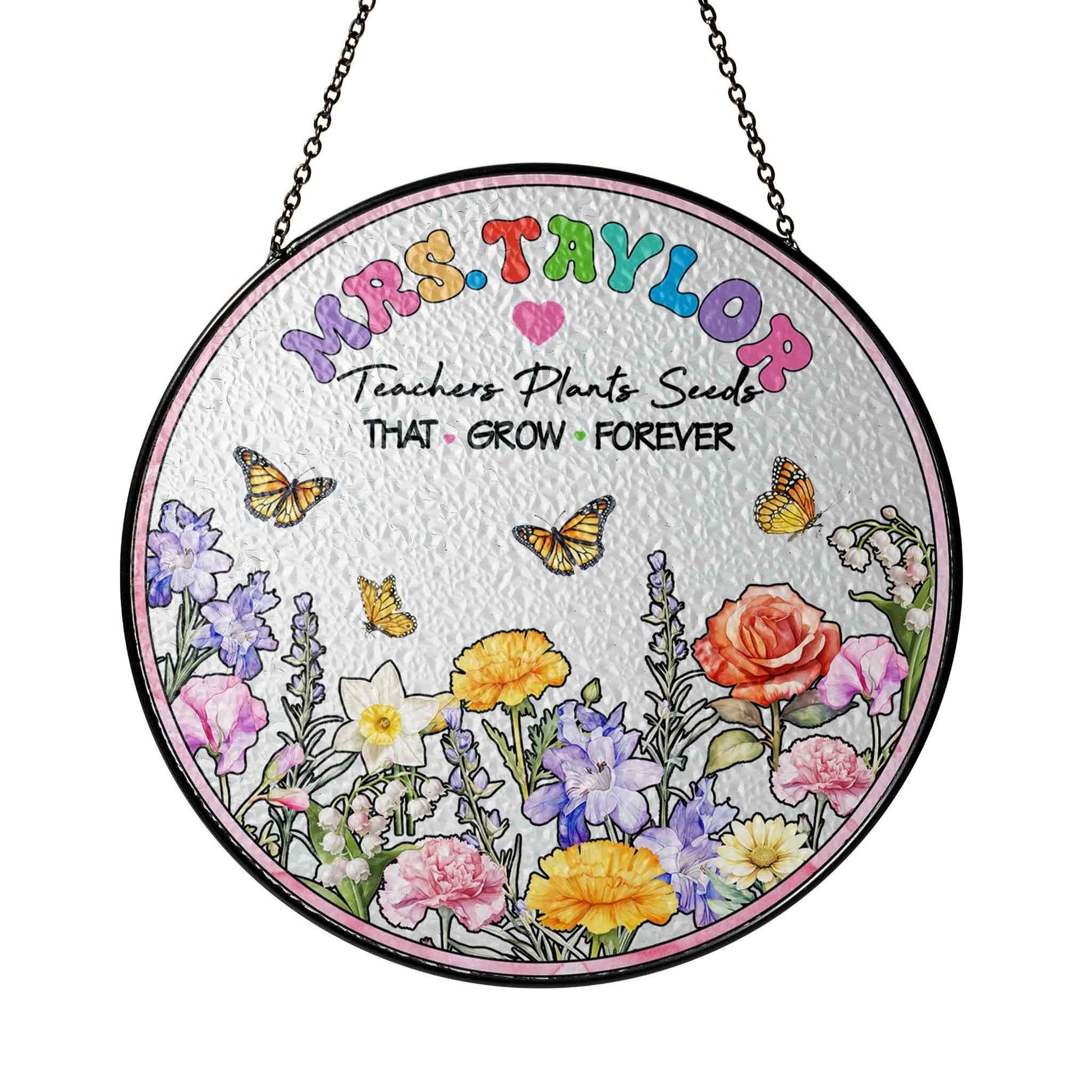 Custom Name Teacher Suncatcher Glass with Floral & Butterfly Design, Personalized Appreciation Gift, Classroom Window Decor - product image 6