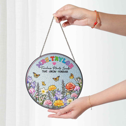 Custom Name Teacher Suncatcher Glass with Floral & Butterfly Design, Personalized Appreciation Gift, Classroom Window Decor - product image 7