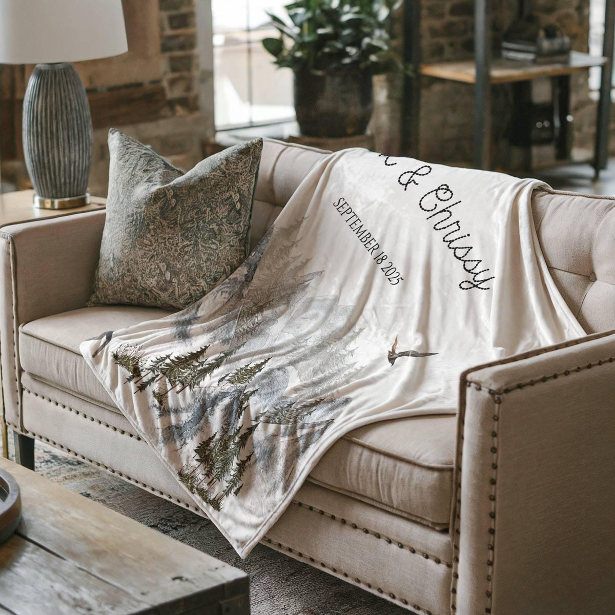 Outdoorsy Couple Blanket Nature Lovers Engagement Gift Adventure Couples Anniversary Personalized Mountain Woven Cotton Fringe Throw Blanket - product image 7