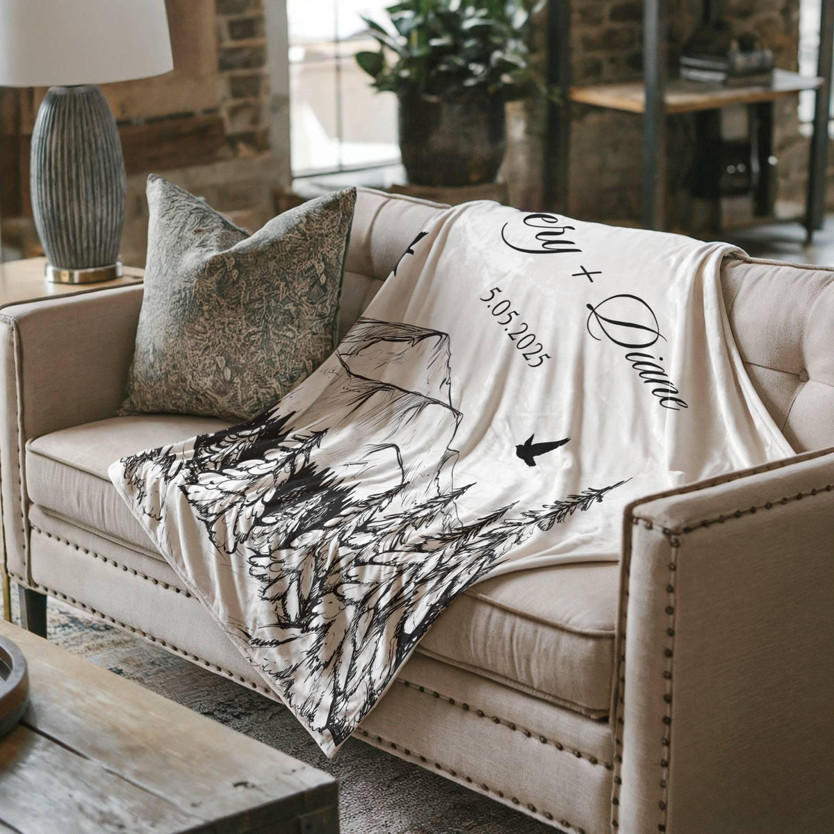 Outdoorsy Couple Blanket Nature Lovers Engagement Gift Adventure Couples Anniversary Personalized Mountain Woven Cotton Fringe Throw Blanket - product image 7