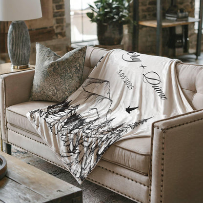 Outdoorsy Couple Blanket Nature Lovers Engagement Gift Adventure Couples Anniversary Personalized Mountain Woven Cotton Fringe Throw Blanket - product image 7