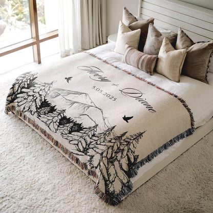 Outdoorsy Couple Blanket Nature Lovers Engagement Gift Adventure Couples Anniversary Personalized Mountain Woven Cotton Fringe Throw Blanket - product image 6