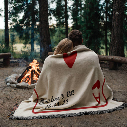 Custom Wedding Blanket Gift, Personalized Wedding Anniversary Throw Blanket Gift, Ace Playing Card Woven Blanket,Christmas gift for newlywed - product image 6