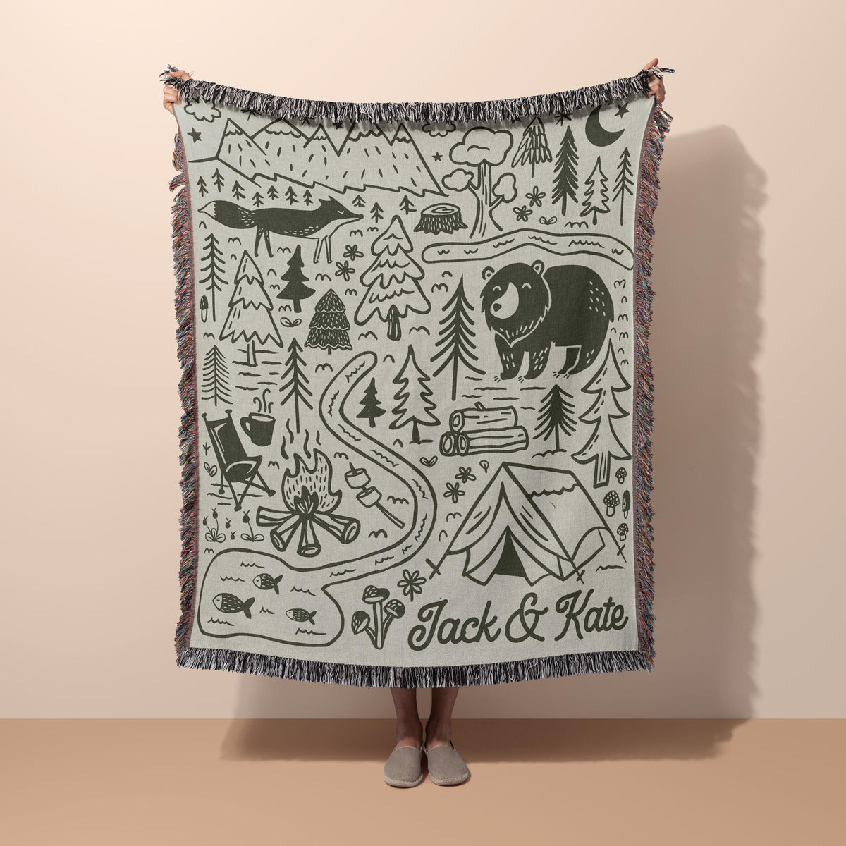 Personalized Camping Throw Blanket Outdoorsy Couple Gift for Nature Lover Tapestry with Family Name Camp Blanket Adventure Couple Keepsake - main product image