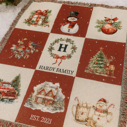 Custom Holiday Blanket Personalized Family Heirloom Name Gift Winter Throw Cotton Fringe Winter Cabin Decoration Farmhouse Patchwork - product image 9