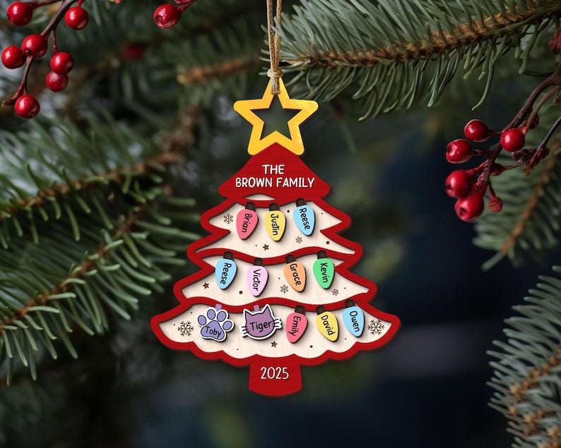 Personalized Family Tree Ornament, Custom Wooden Christmas Ornament With Names, Layered Family Keepsake Gift For Parents Grandparents - product image 6