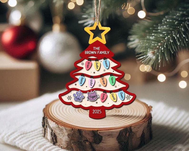 Personalized Family Tree Ornament, Custom Wooden Christmas Ornament With Names, Layered Family Keepsake Gift For Parents Grandparents - product image 8