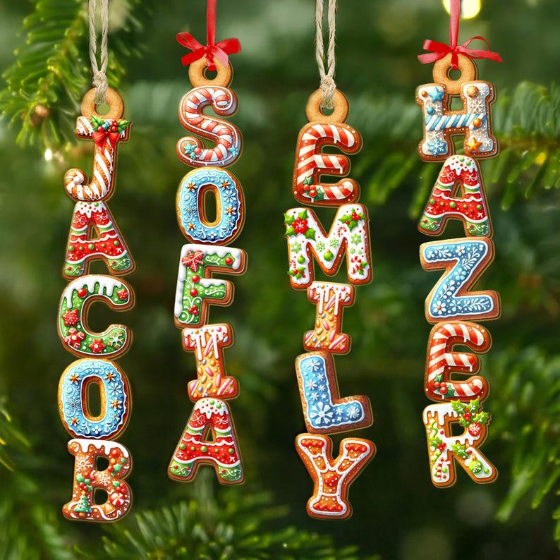 Personalized Gingerbread Letter Ornament 2026 | Custom Kids Name Stocking Tag | Cousin Christmas Gift | Cookie Name Tree Decoration - main product image