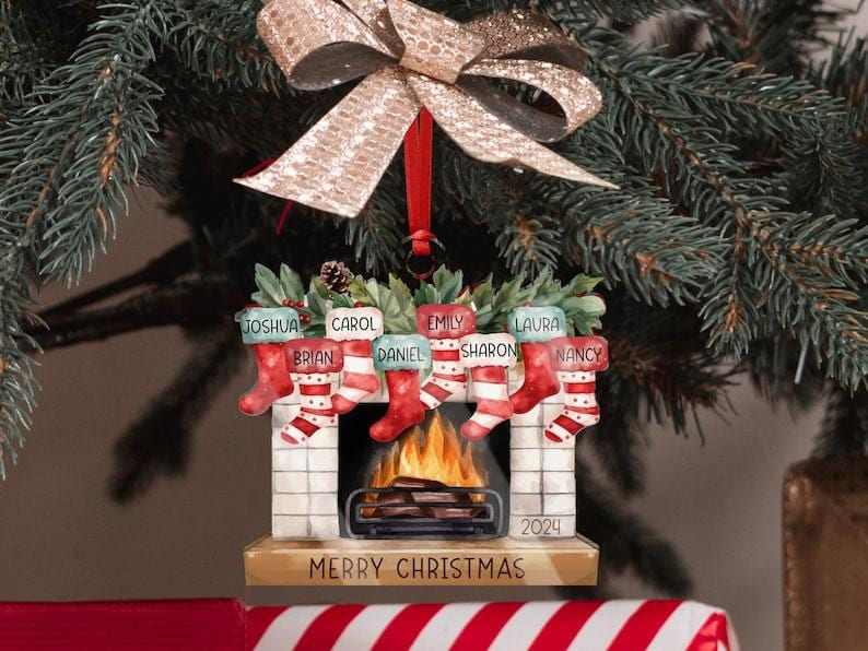 Personalized Family Christmas Ornament 2026 | Custom Stockings on Fireplace Design | Family Name Ornament | Holiday Tree Gift - product image 4