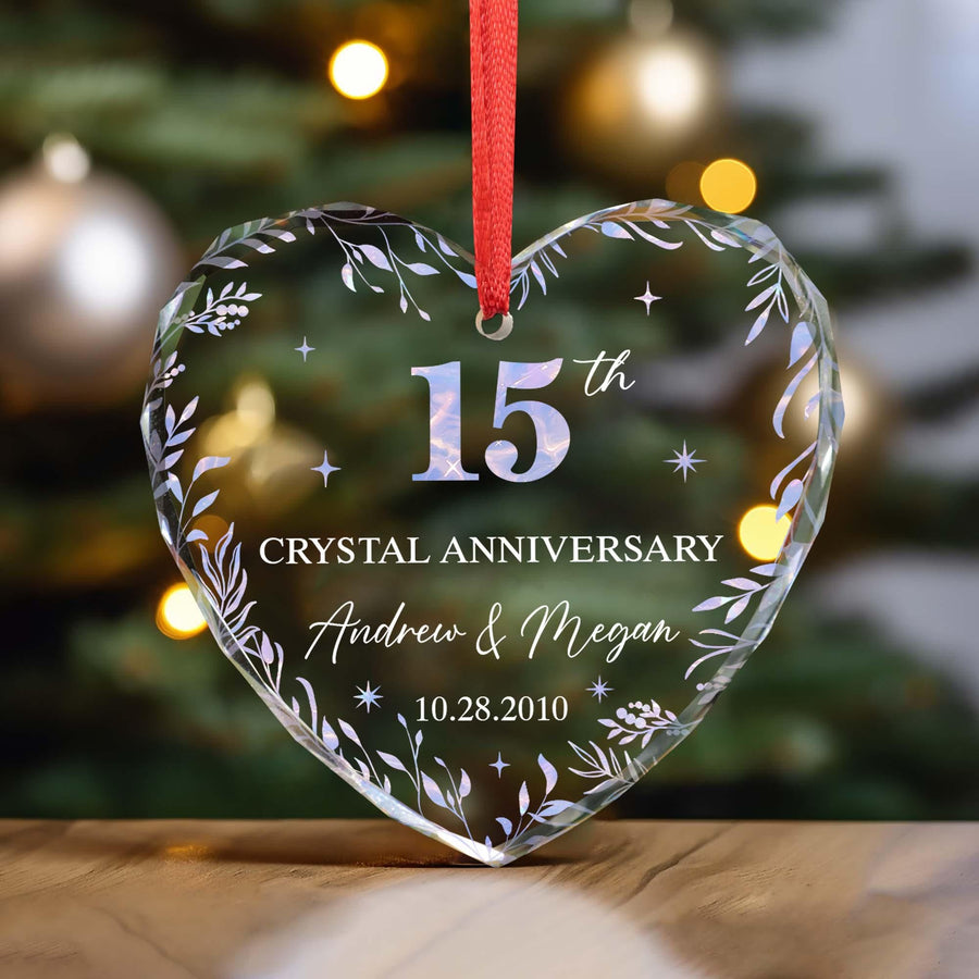 Personalized Crystal 15th Anniversary Glass Ornament, 15th Wedding Anniversary Gift, 15th Wedding Anniversary, Gift for Parents Husband Wife - main product image