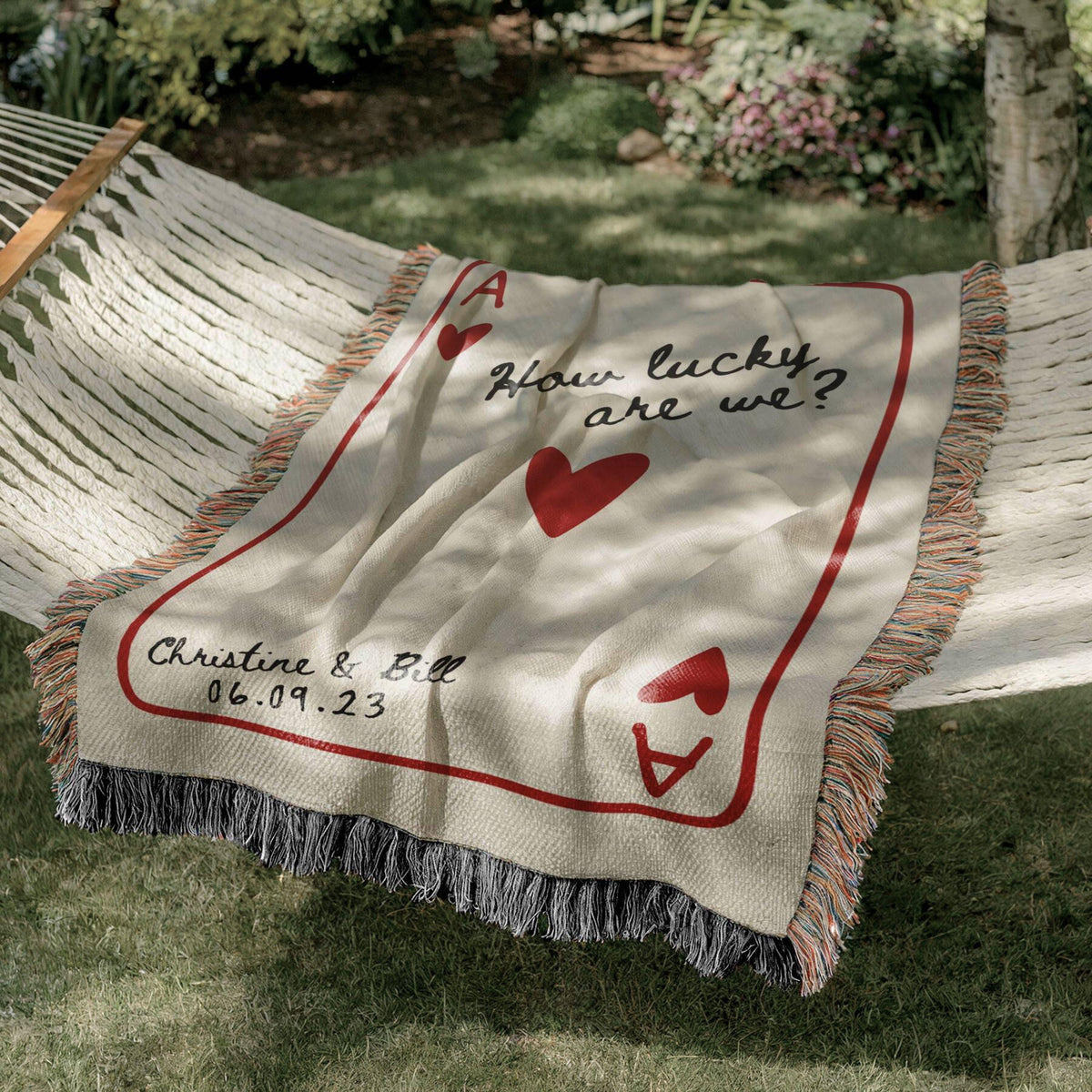 Custom Wedding Blanket Gift, Personalized Wedding Anniversary Throw Blanket Gift, Ace Playing Card Woven Blanket,Christmas gift for newlywed - product image 4