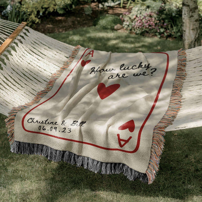 Custom Wedding Blanket Gift, Personalized Wedding Anniversary Throw Blanket Gift, Ace Playing Card Woven Blanket,Christmas gift for newlywed - product image 4
