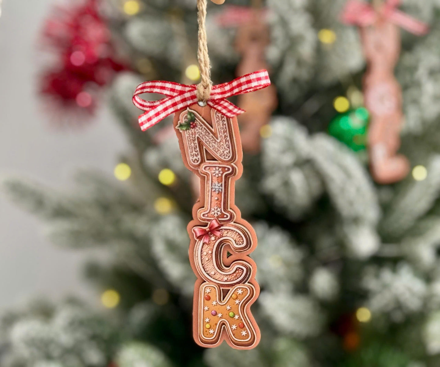 Personalized Gingerbread Letter Ornament 2026 | Custom 3D Name Tag | Kids Christmas Gift | Acrylic & Wood Layer Holiday Decor - product image 7