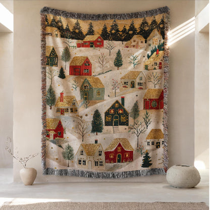 Christmas Woven Blanket, Personalized Festive Xmas Village Cotton Throw, Keepsake Tapestry - product image 6